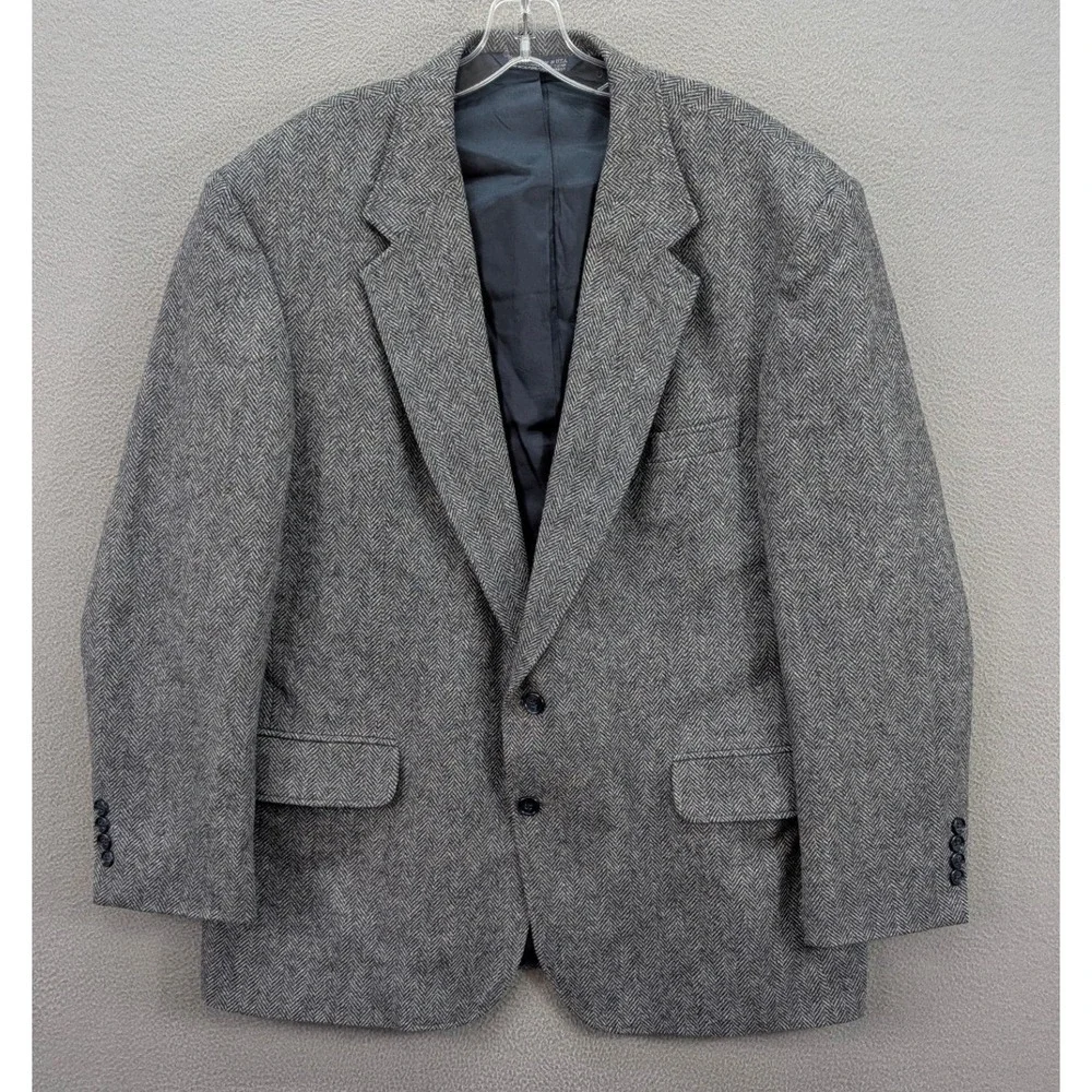 Vintage Tweed Herringbone Sport Coat Jacket Men's Classic Tailored‎ Gray READ
